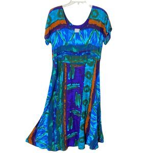 Vtg 90's Rabbit Rabbit Rabbit 12 Bold Print Designs Rayon Maxi Dress FLOWY